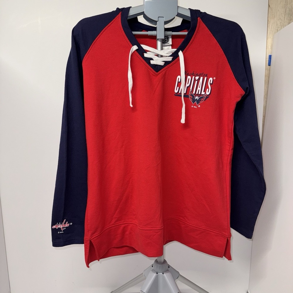 Washington Capitals NHL Officially Licensed Red/Navy Lace-Up Hoodie Size L